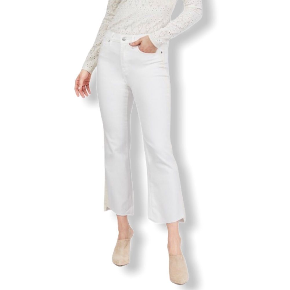 Juicy Couture White Tuxedo Stripe Crop Flare Uneven Hem Jeans size 24